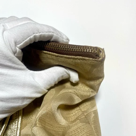 Coach Poppy Gold Signature Tote Bag  14 in W 12 1/2 in L - Picture 9 of 17